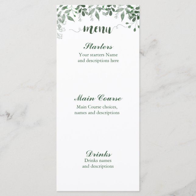 Plantilla de menú Boda de verde (Anverso)