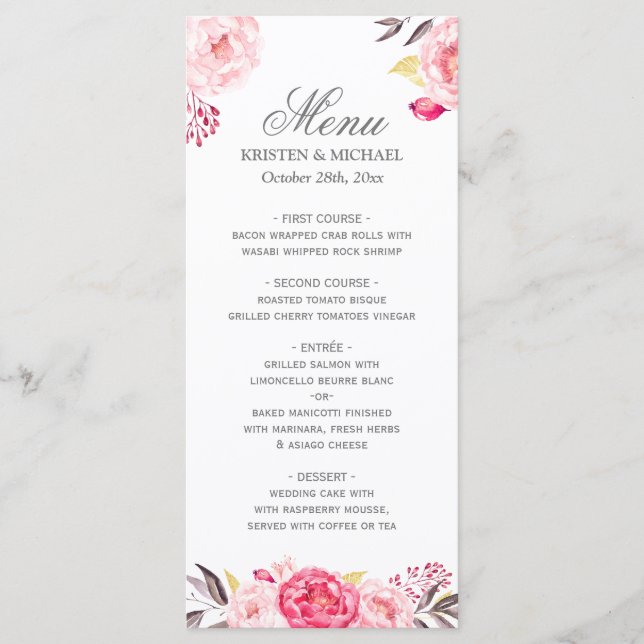 Plantilla de menú Boda floral de Moda romántica (Anverso)