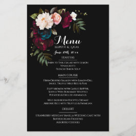 Plantilla de menú Boda floral negro elegante