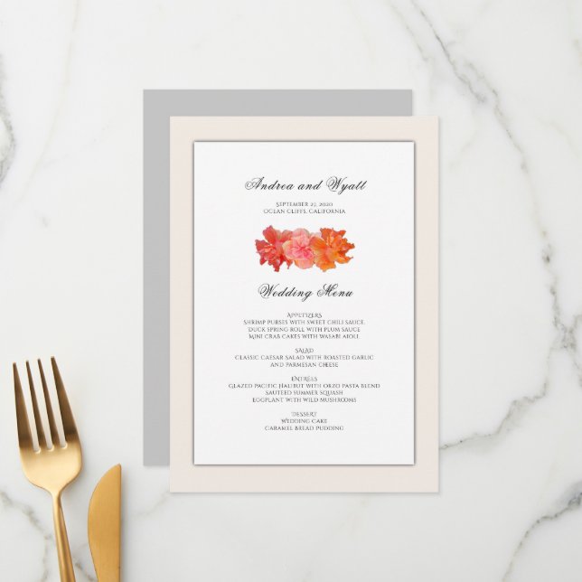 Plantilla de menú Boda hawaiano para naranjas Hibi (Anverso/Reverso In Situ)