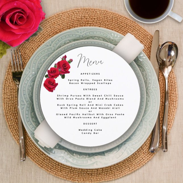 Plantilla de menú Boda redondeado de rosas rojas (Subido por el creador)