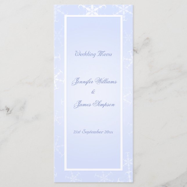 Plantilla de menú boda Winowflakes Blue White (Anverso)
