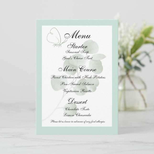 Plantilla de menú de boda boho de eucalipto, recep (Anverso de pie)