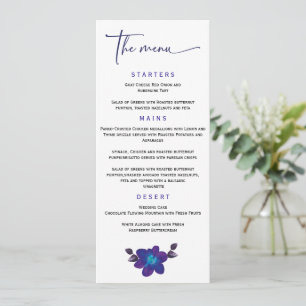Plantilla de menú de boda de orquídea azul persona