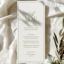 Plantilla de menú de boda editable, verde oliva mo