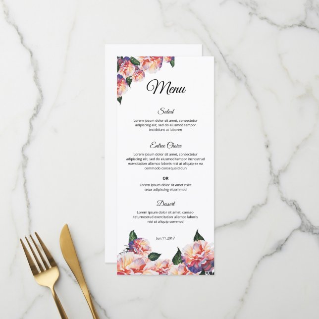 Plantilla de menú de boda elegante – Diseño imprim (Anverso/Reverso In Situ)
