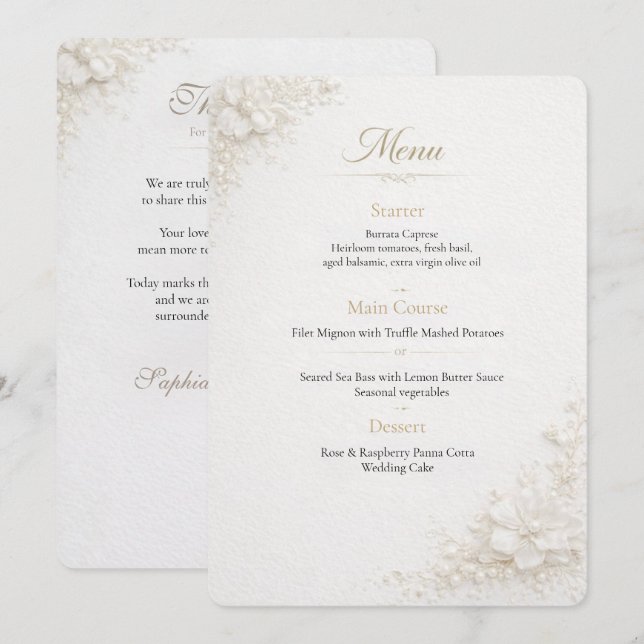 Plantilla de menú de boda floral elegante (Anverso / Reverso)