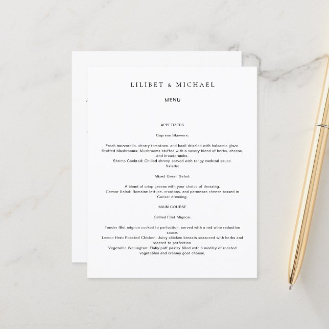 PLANTILLA DE MENÚ DE BODA PERSONALIZADA - AGREGAR  (Anverso/Reverso In Situ)