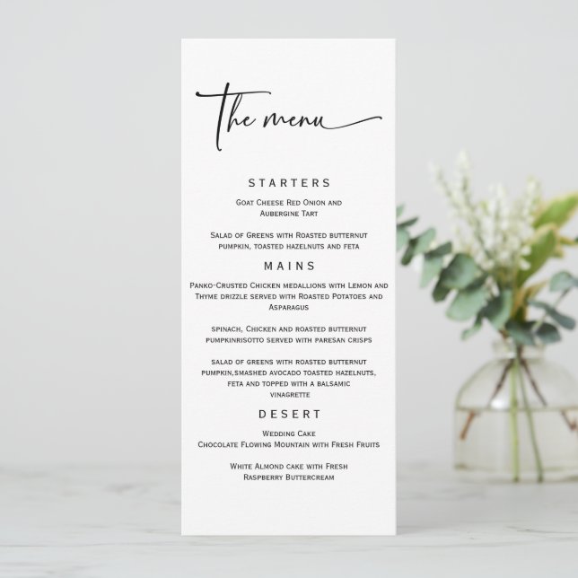 Plantilla de menú de boda simple y elegante (Anverso de pie)