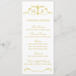 Plantilla de menú de cena boda dorado