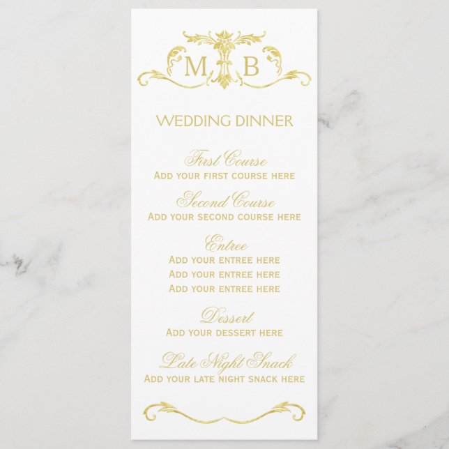 Plantilla de menú de cena boda dorado (Anverso)