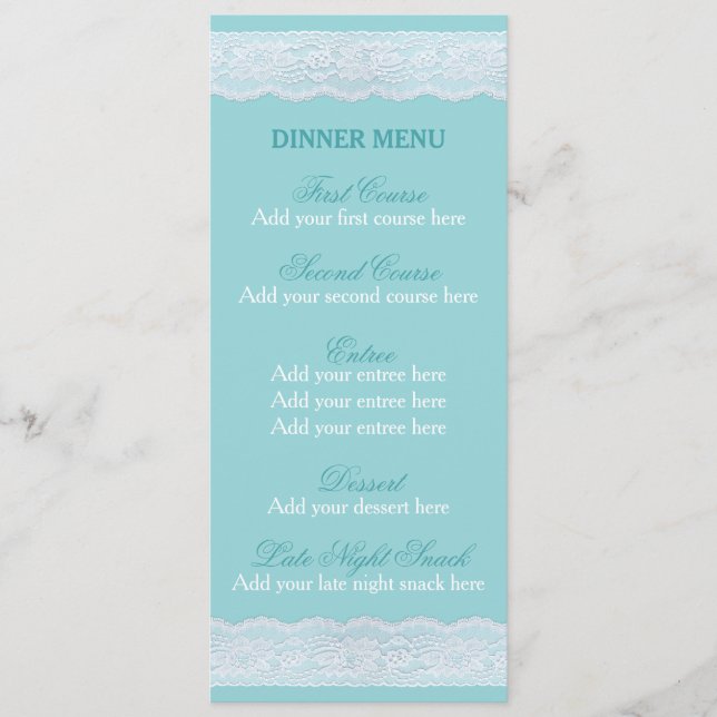 Plantilla de menú de cena de boda de menta Lugar d (Anverso)