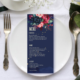 Plantilla de menú de flores azules rosadas navy
