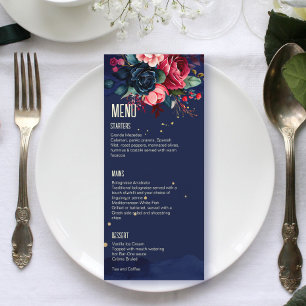 Plantilla de menú de flores azules rosadas navy