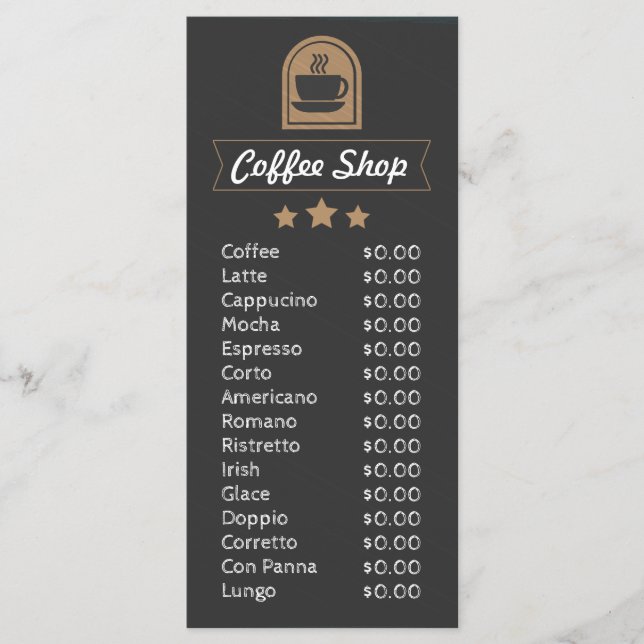 Plantilla de menú personalizable de cafetería con  (Anverso)