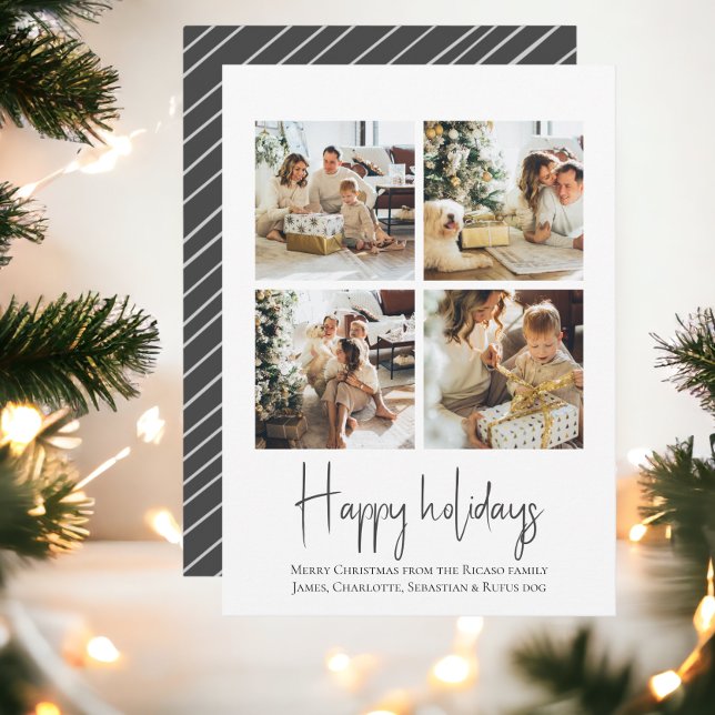 plantilla de Navidades de Photo Happy Holidays (4 Photo Happy Holidays Christmas template flat card from Ricaso)