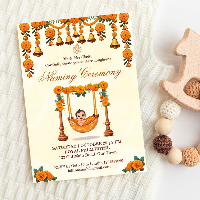 Plantilla de Nomenclatura de Bebés Cuna Ceremonia  (Baby Naming ceremony editable template invitation cradle ceremony digital download marigolds crib)