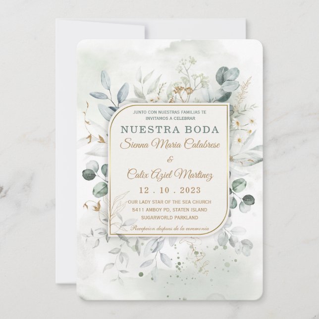 Plantilla de paquete de boda en oro y verde (Anverso)