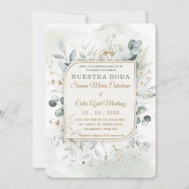 Plantilla de paquete de boda en oro y verde