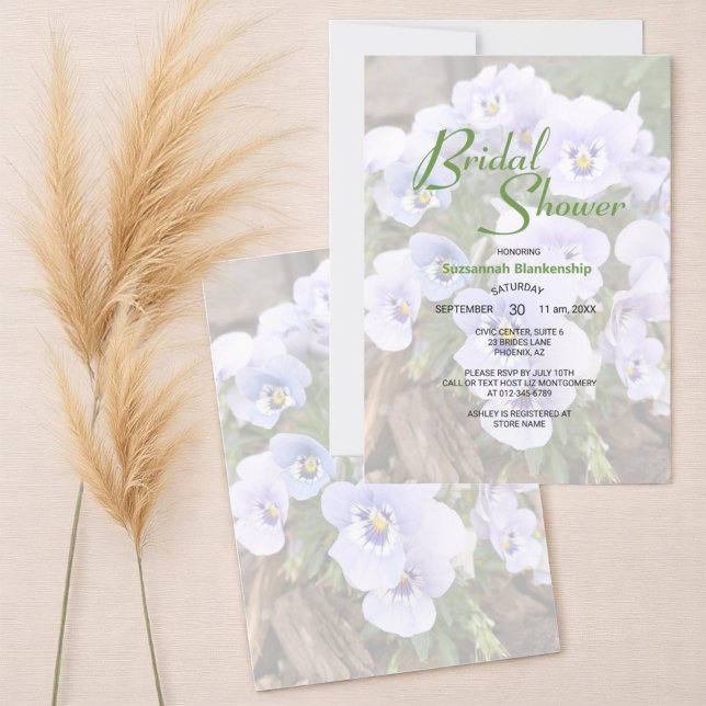Plantilla de Pastel de Despedida de Soltera con Fo (template text on front with floral photo and floral photo back bridal shower invitation)