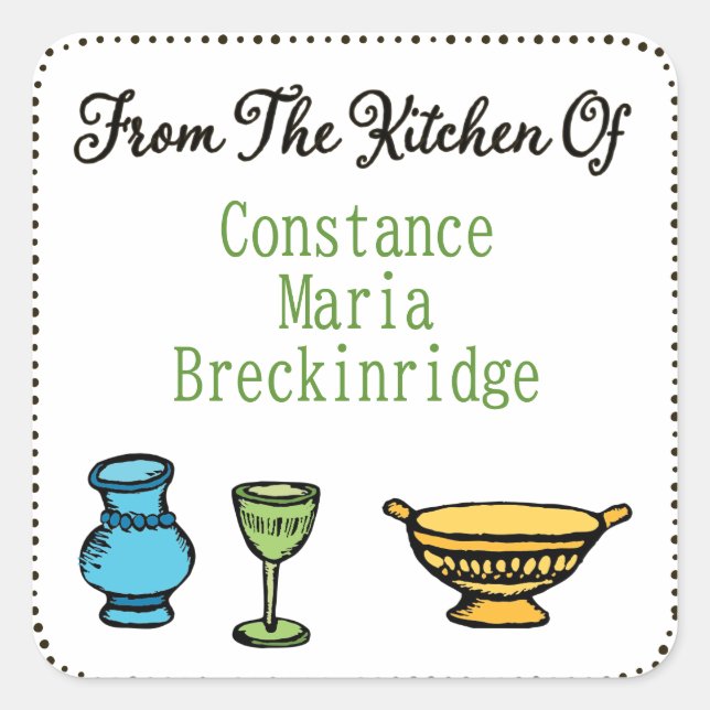Plantilla de pegatina caprichosa "De la cocina de" (Anverso)