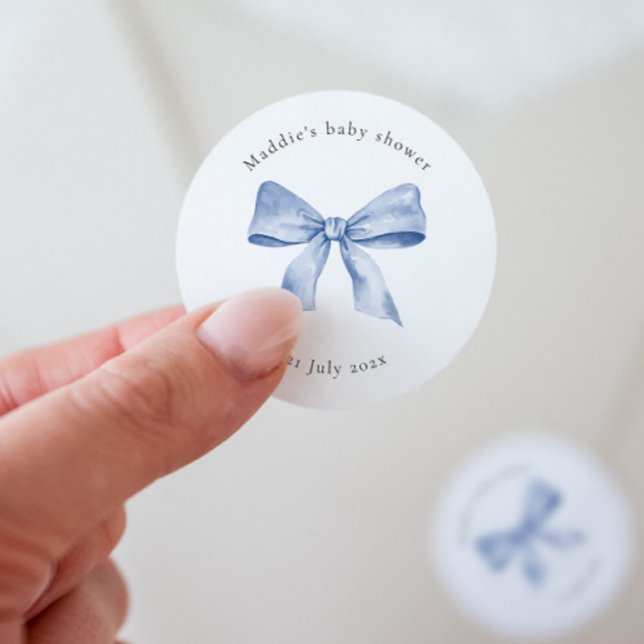 Plantilla de Pegatina de Baby Shower con Blue Bow (Subido por el creador)