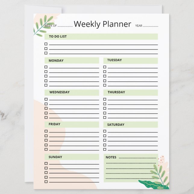 Plantilla de Planificador Semanal (Anverso)