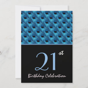 Plantilla de plumas de pavo real azul de cumpleaño