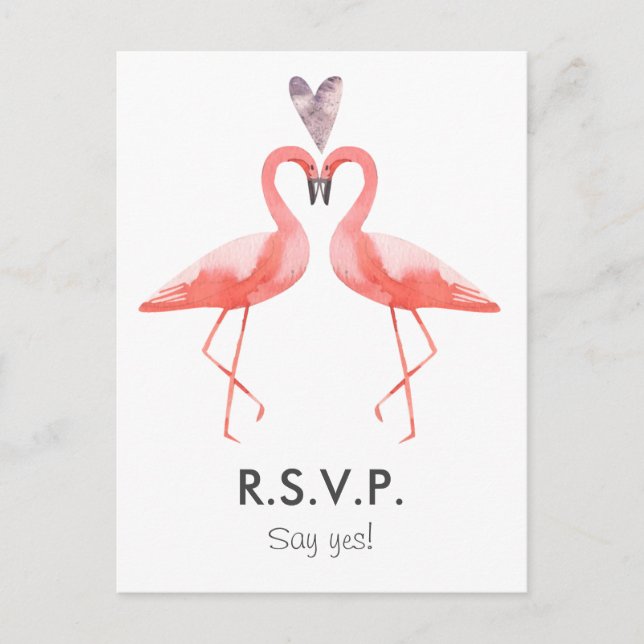 Plantilla de postal de Flamingos Tropical Wedding  (Anverso)