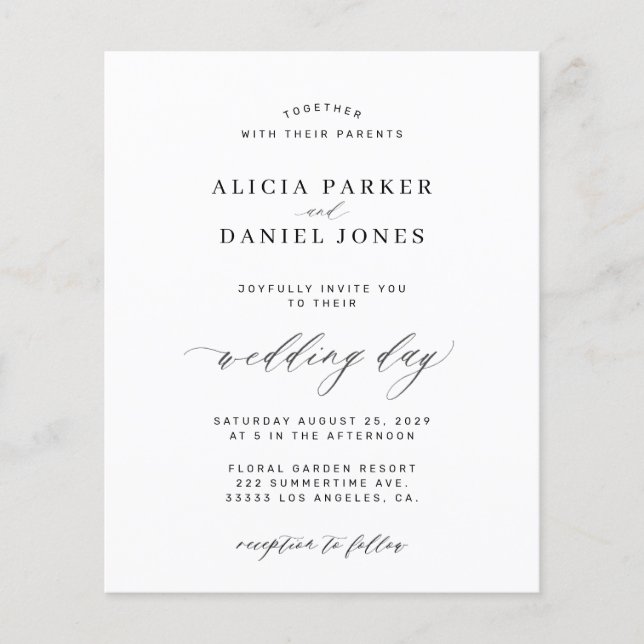 Plantilla de presupuesto invitación a boda en blan (Anverso)