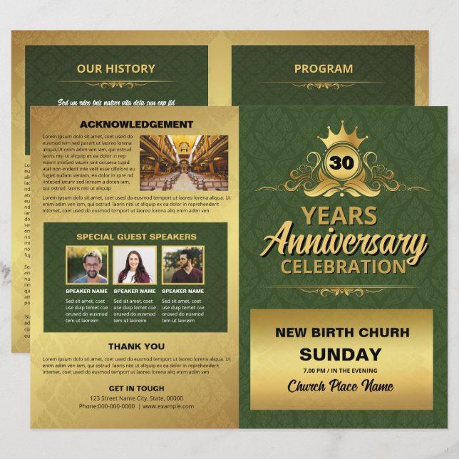 Plantilla de programa de aniversario de iglesia (Anverso / Reverso)