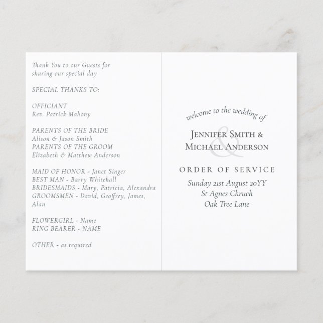 Plantilla de programa de boda (Anverso)