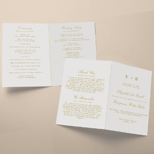 Plantilla de programa de Boda blanca y dorada con 