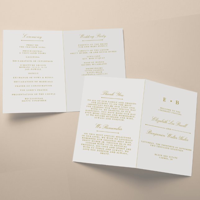 Plantilla de programa de Boda blanca y dorada con  (Subido por el creador)