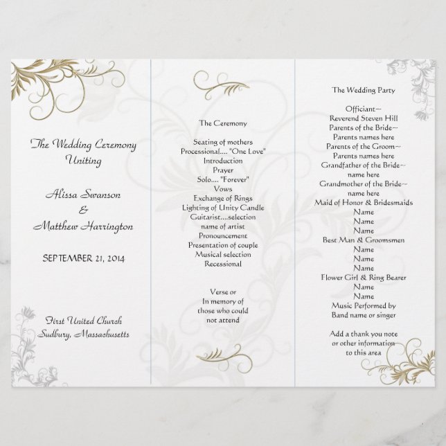 Plantilla de Programa de Boda con Trabajos Florale (Anverso)