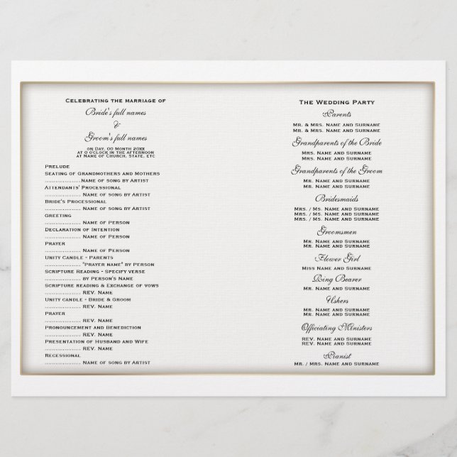 Plantilla de programa de boda (cuatro) (Anverso)