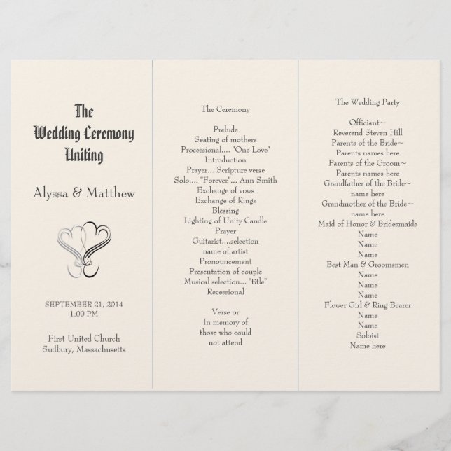 Plantilla de Programa de Boda de Dos Corazones Ple (Anverso)