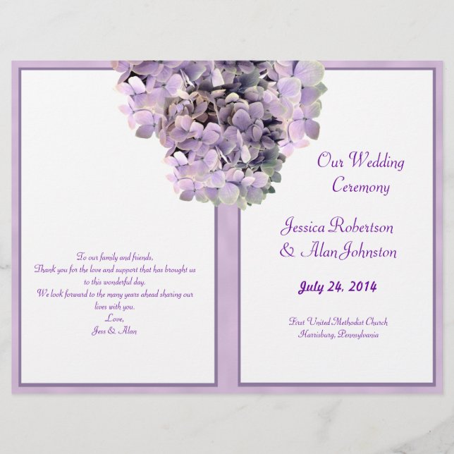 Plantilla de Programa de Boda de Hortensia Morada (Anverso)