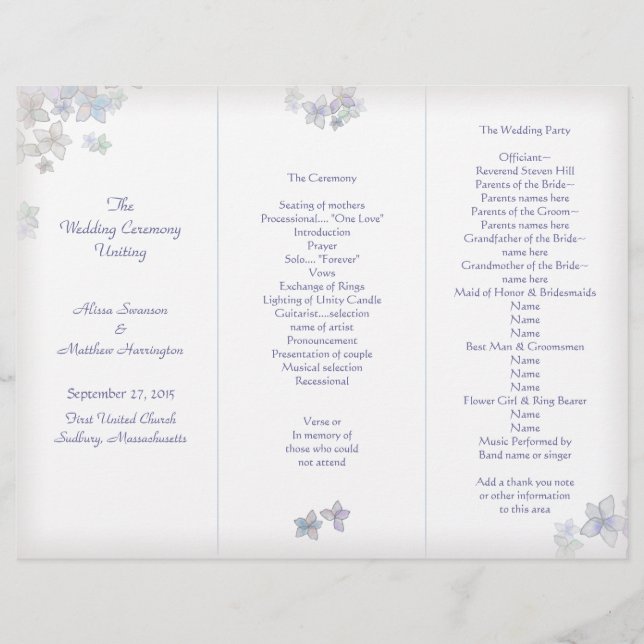 Plantilla de programa de boda de tres partes de ar (Anverso)