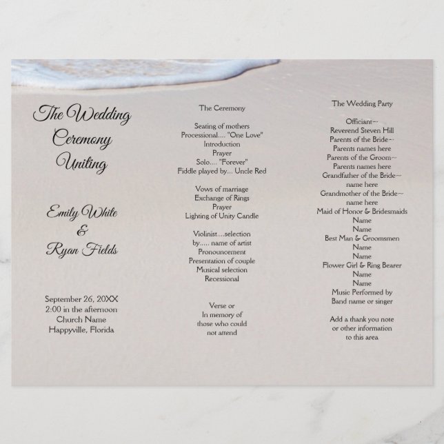 Plantilla de programa de boda de tres partes de ar (Anverso)