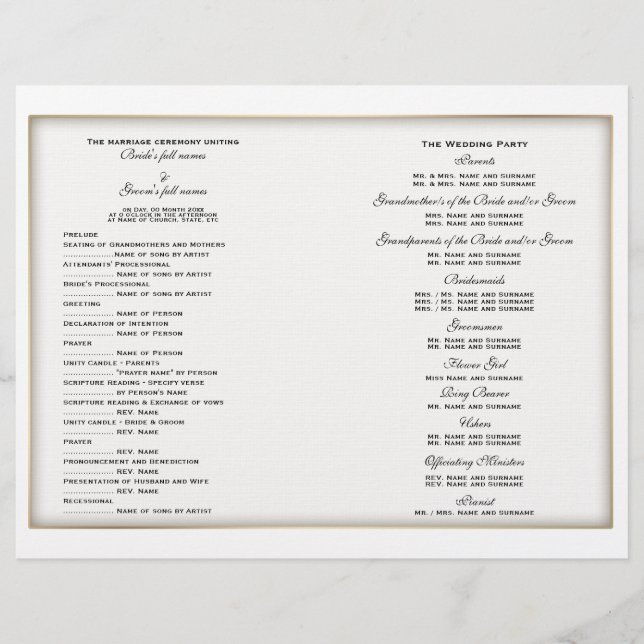 Plantilla de programa de boda (dos) (Anverso)