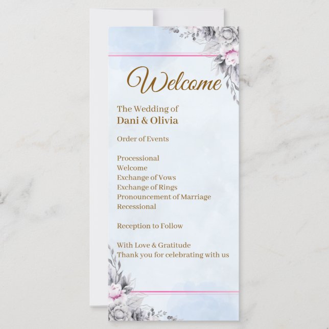 Plantilla de Programa de Boda Floral Elegante (Anverso)