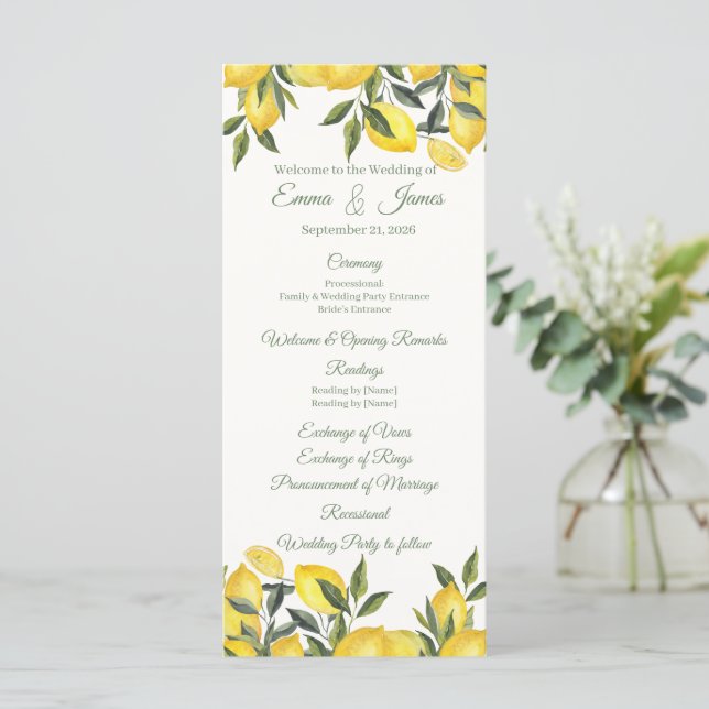 Plantilla de programa de boda personalizado de lim (Anverso de pie)