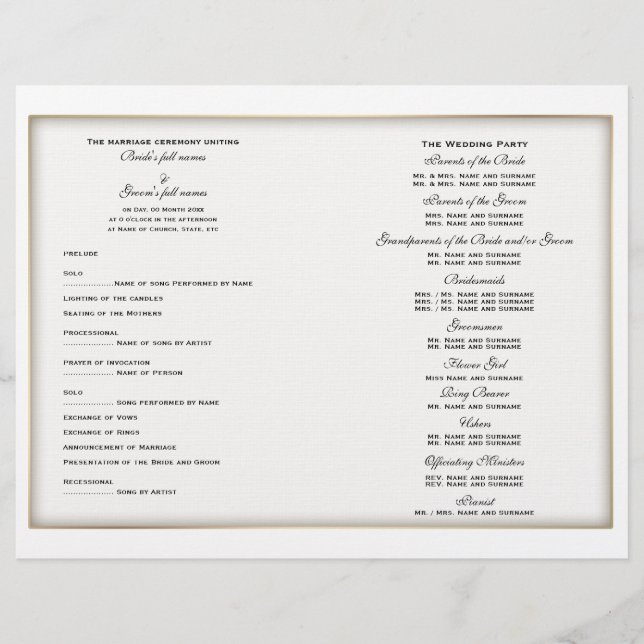 Plantilla de programa de boda (tres) (Anverso)