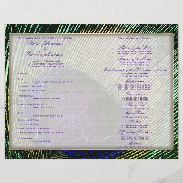 Plantilla de programa de casamiento en morado (Anverso)