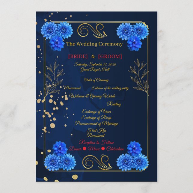 Plantilla de Programa de Ceremonia Floral Azul Mar (Anverso)