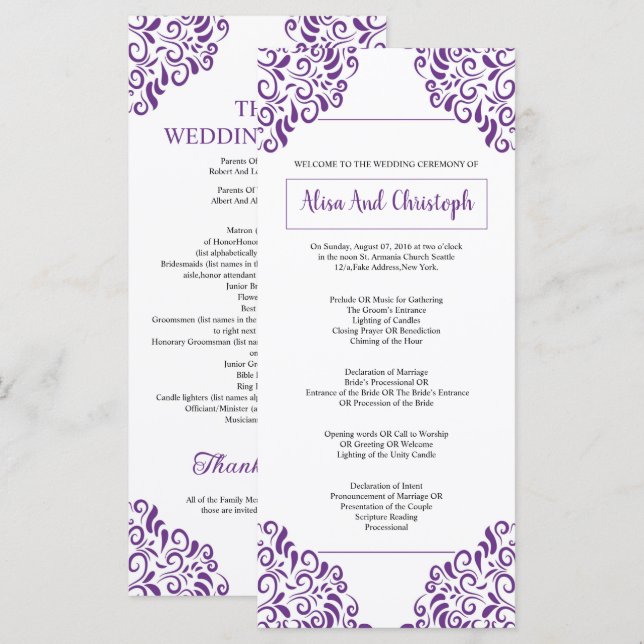 Plantilla de programa de ceremonias de boda (Anverso / Reverso)