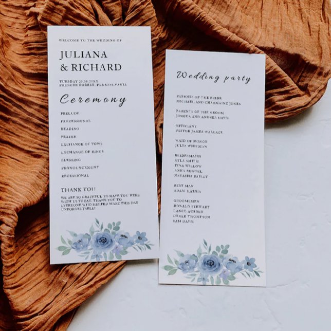 Plantilla de programa de ceremonias de Boda azul (Blue Wedding Ceremony Program Template)