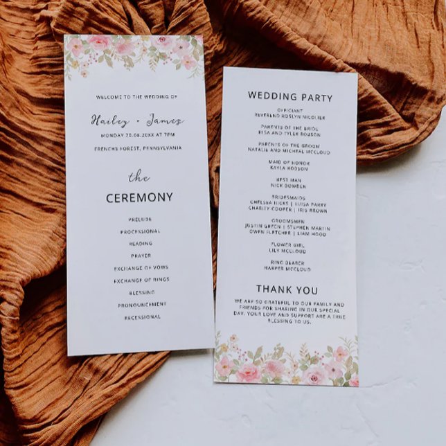 Plantilla de programa de ceremonias de Boda Rosa (Rose Wedding Ceremony Program Template)