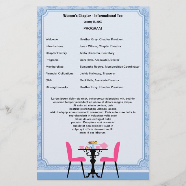 Plantilla de programa de Fiesta de té (Anverso)